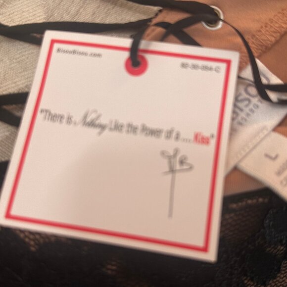 NWT Bisou Bisou Women`s Black Lace Bodysuit Blouse Lace-up Back SEXY! Size L - Picture 10 of 14